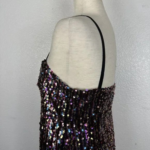 Zara Dress Women Size Medium Rainbow Sequin Mini Tank Party Glitter Disco - Picture 9 of 16